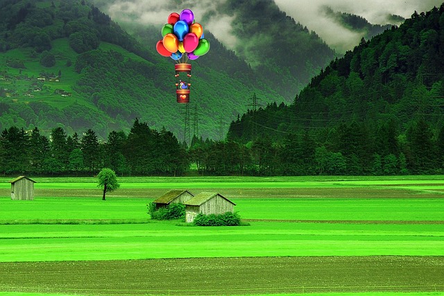 Vintage hot air balloon over a scenic landscape